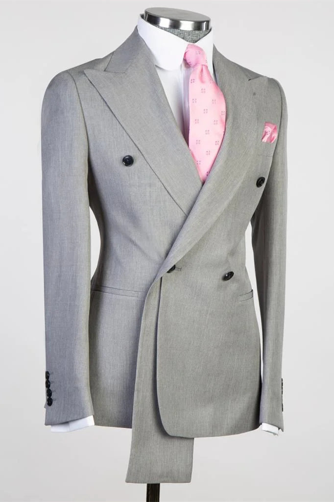 Fashion Gray Peaked Lapel Double Breasted Men Suits