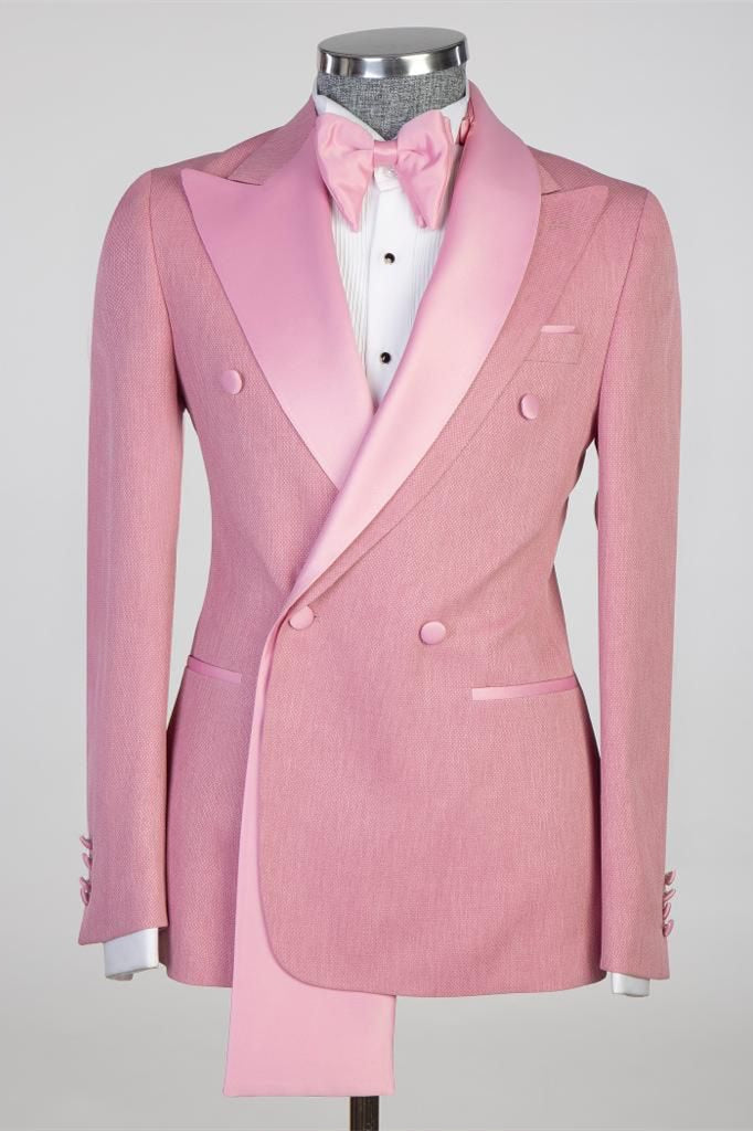 Pink Best Fitted Peaked Lapel Double Breasted Men Suits