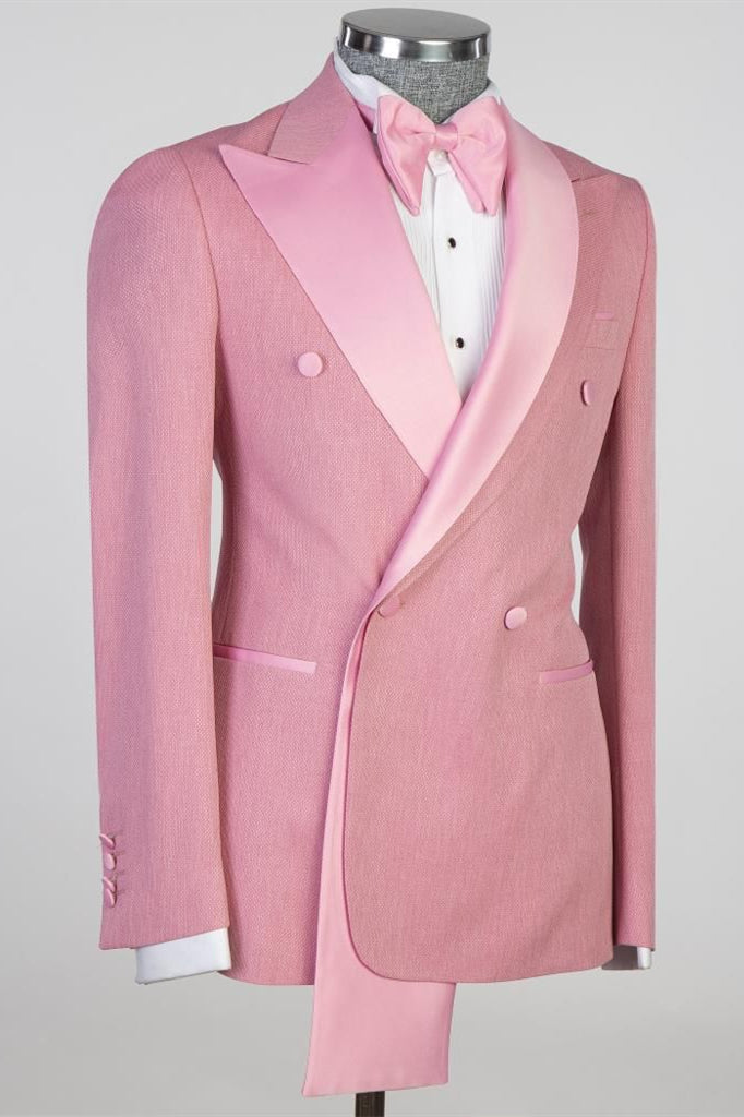 Pink Best Fitted Peaked Lapel Double Breasted Men Suits