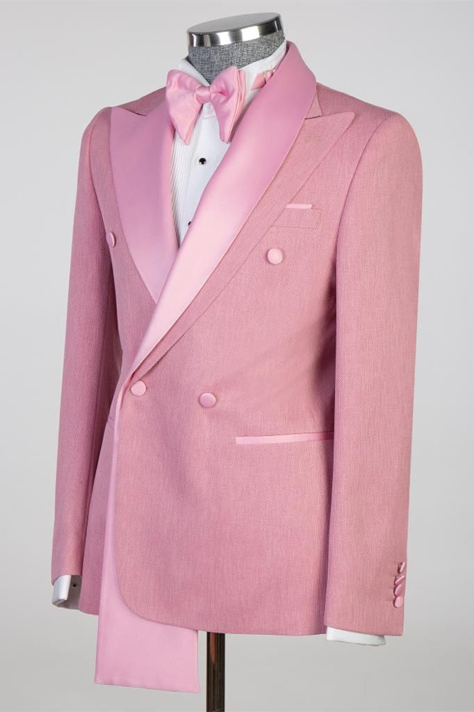 Pink Best Fitted Peaked Lapel Double Breasted Men Suits