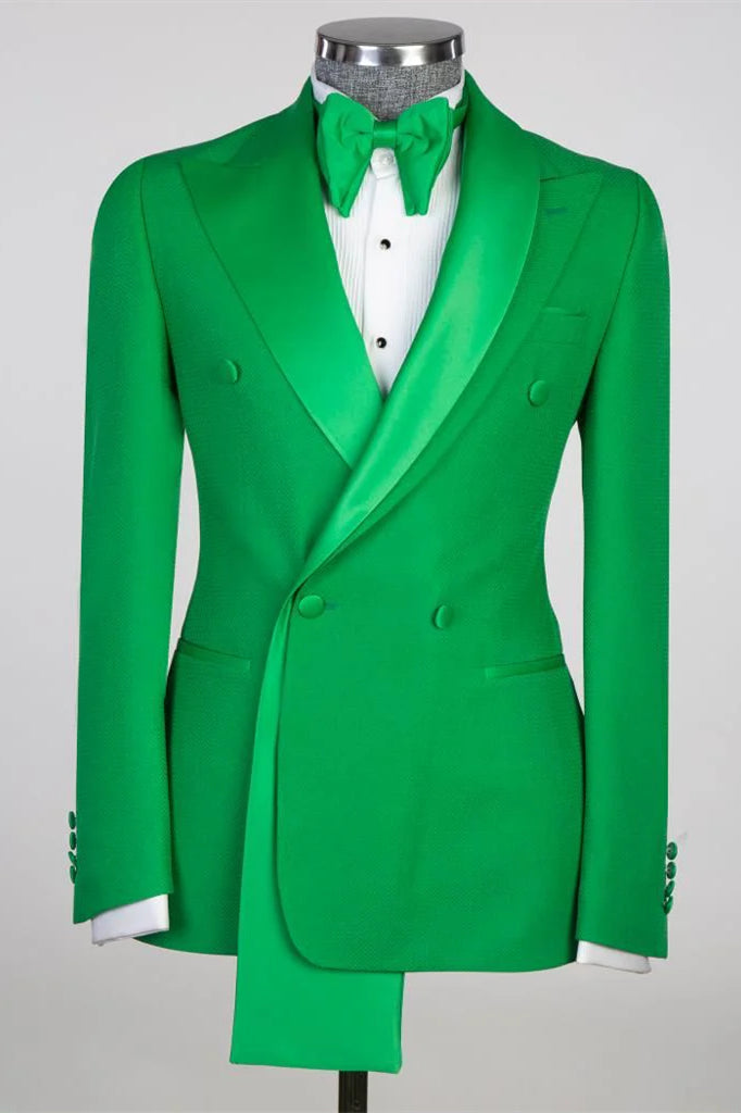Classy Green Peaked Lapel Double Breasted Men Suits Main image