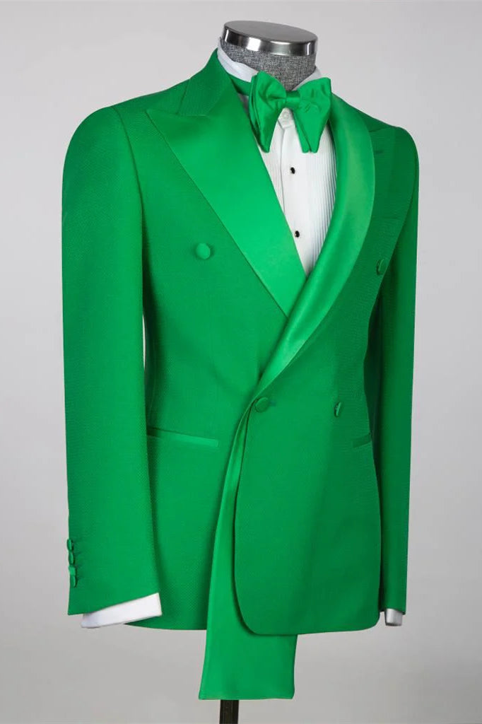 Classy Green Peaked Lapel Double Breasted Men Suits Secondary image
