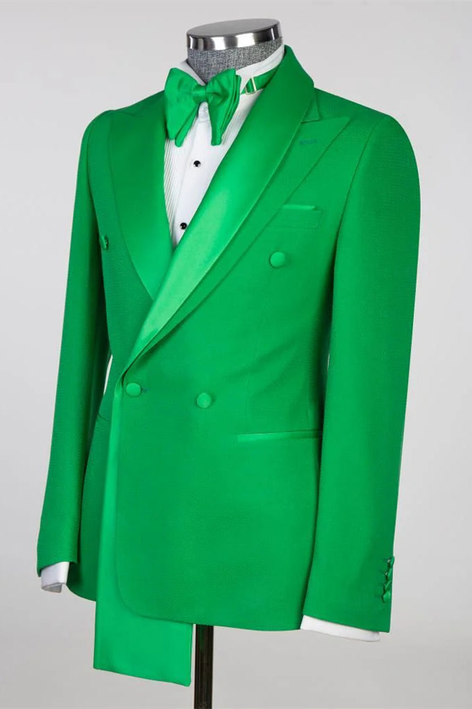 Classy Green Peaked Lapel Double Breasted Men Suits