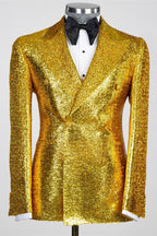 Gold Sequins Peaked Lapel Double Breasted Suits For Men