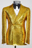 Gold Sequins Peaked Lapel Double Breasted Suits For Men