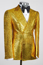 Gold Sequins Peaked Lapel Double Breasted Suits For Men