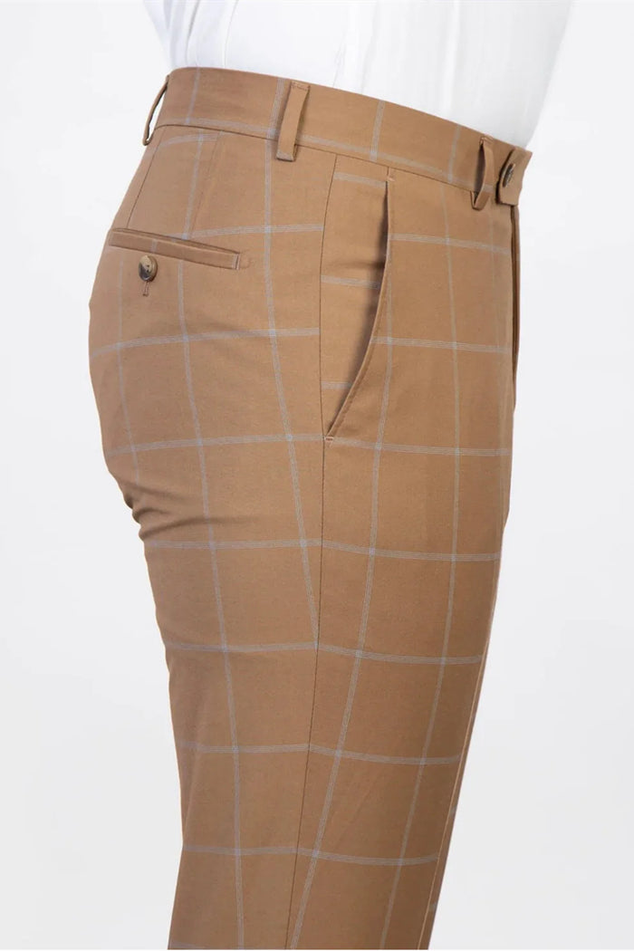 Trendy Brown Plaid Shawl Lapel Double Breasted Suits For Men