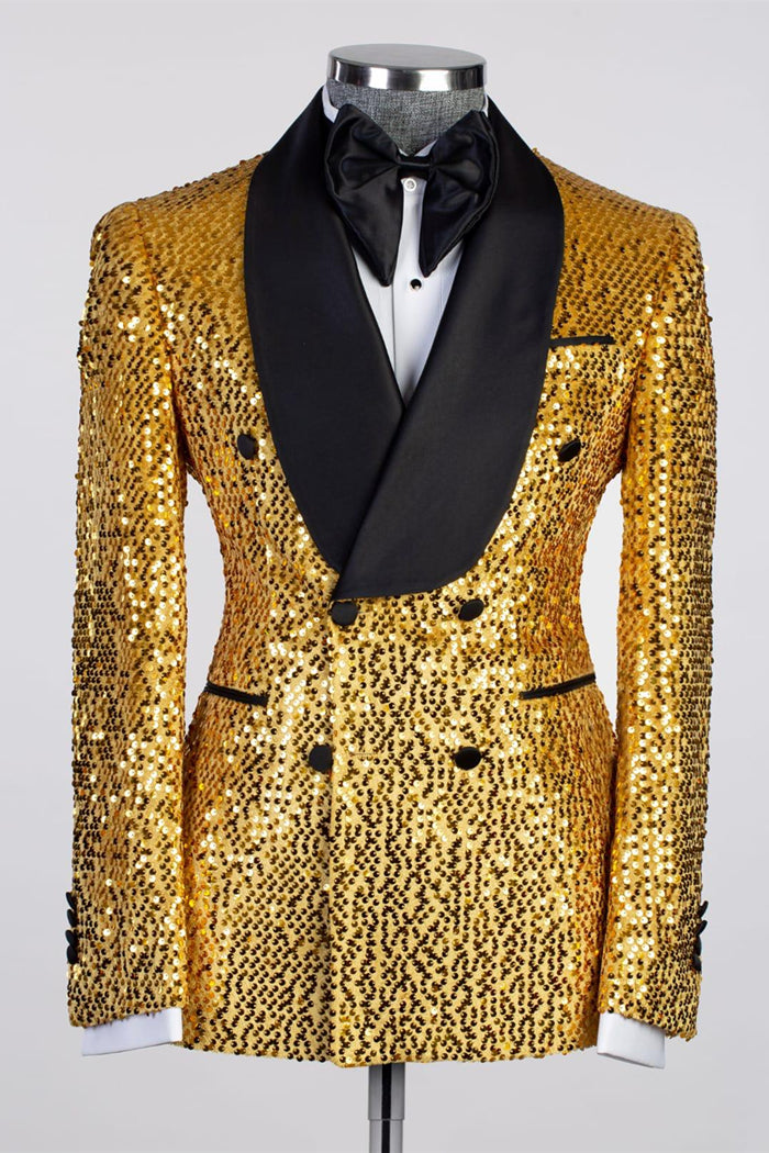 Newest Gold Sequins Shawl Lapel Double Breasted Suits For Men Main image