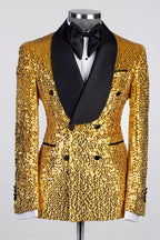 Newest Gold Sequins Shawl Lapel Double Breasted Suits For Men