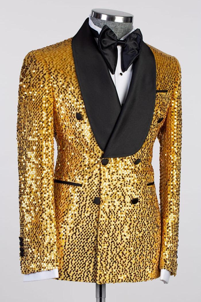 Newest Gold Sequins Shawl Lapel Double Breasted Suits For Men