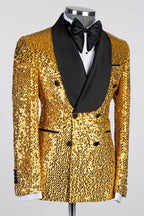 Newest Gold Sequins Shawl Lapel Double Breasted Suits For Men