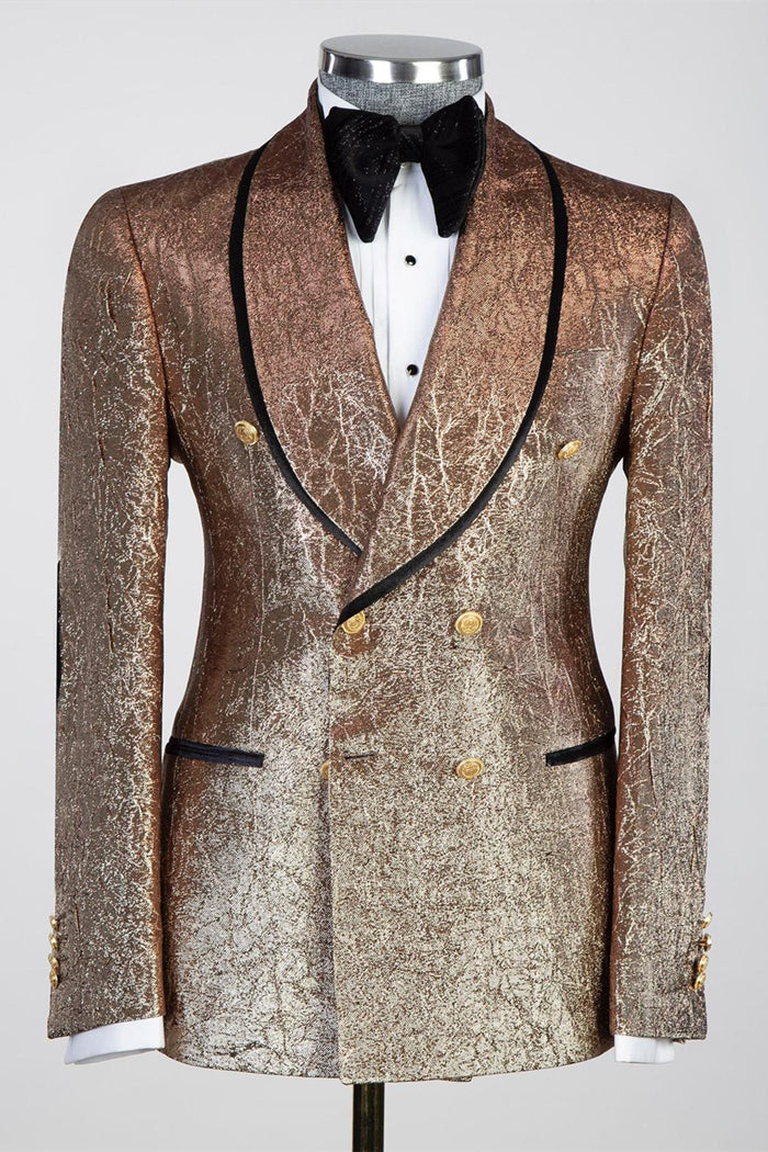 Bronze Gold Jacquard Shawl Lapel Double Breasted Men Suits Main image
