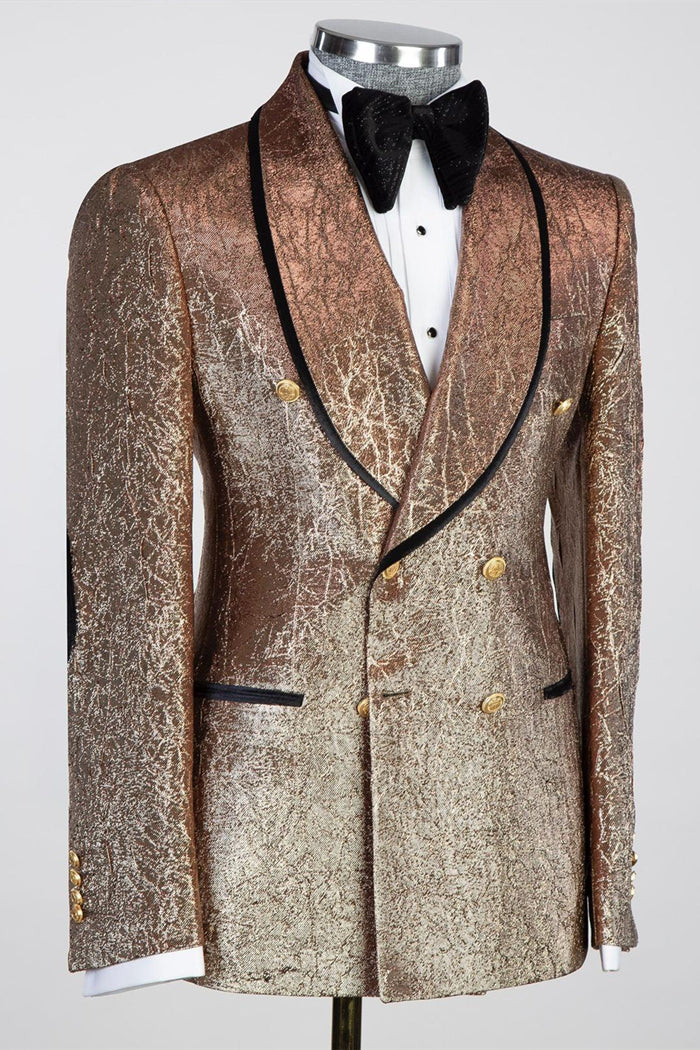 Bronze Gold Jacquard Shawl Lapel Double Breasted Men Suits Secondary image