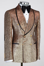 Bronze Gold Jacquard Shawl Lapel Double Breasted Men Suits