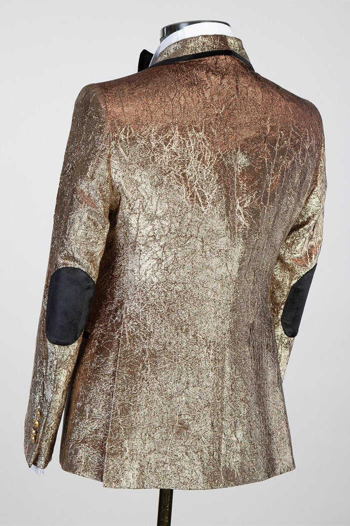 Bronze Gold Jacquard Shawl Lapel Double Breasted Men Suits