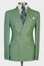 Fashion Green Plaid Shawl Lapel Double Breasted Suits For Men