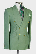 Fashion Green Plaid Shawl Lapel Double Breasted Suits For Men