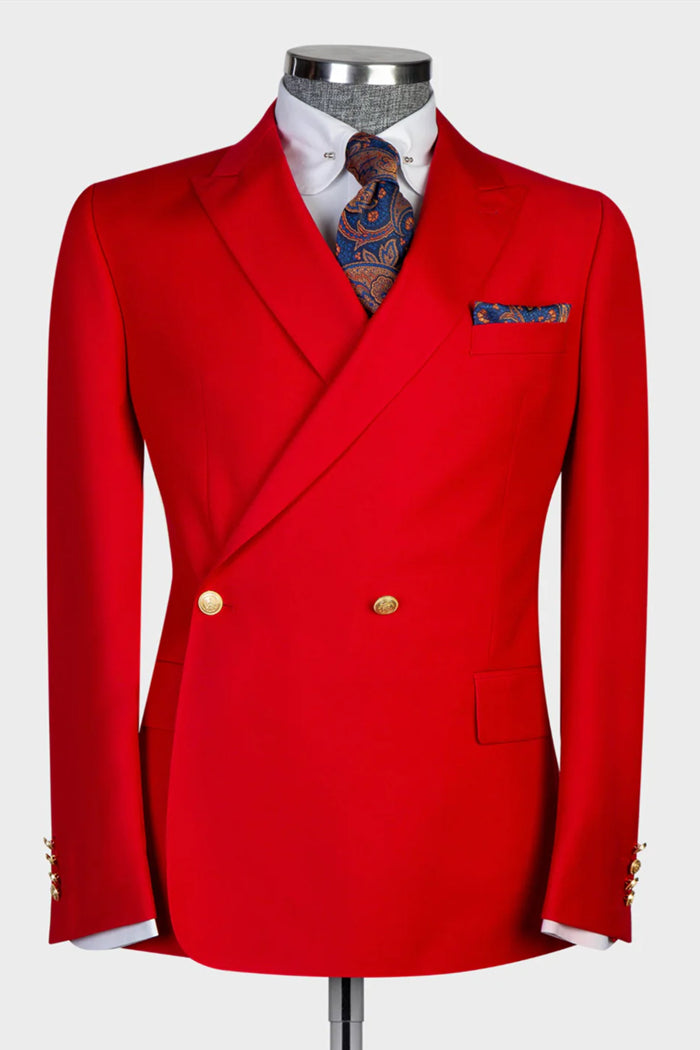 Chic Red Peaked Lapel Double Breasted Men Suits Main image