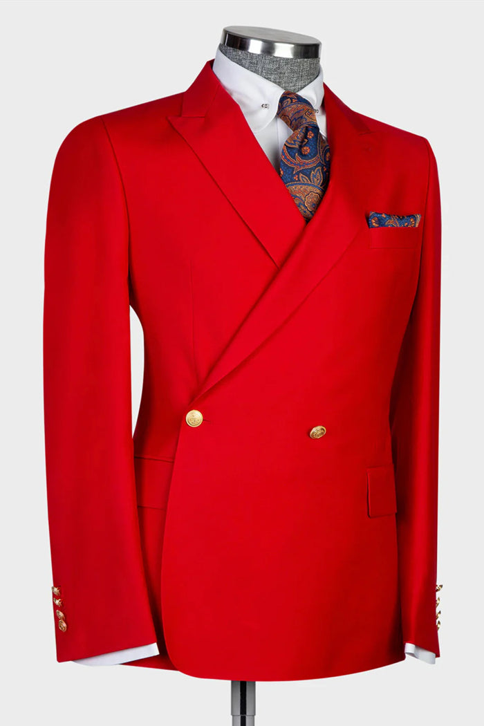 Chic Red Peaked Lapel Double Breasted Men Suits Secondary image