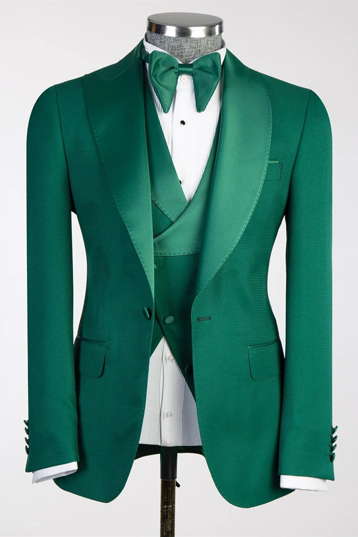 Bespoke Dark Green Peaked Lapel Three Pieces Men Suits
