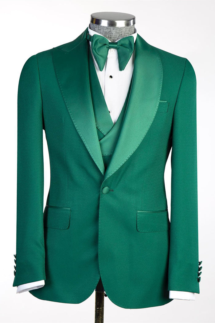 Bespoke Dark Green Peaked Lapel Three Pieces Men Suits