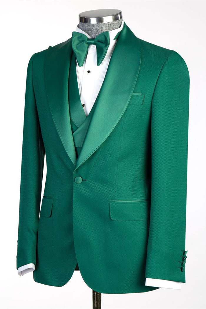 Bespoke Dark Green Peaked Lapel Three Pieces Men Suits