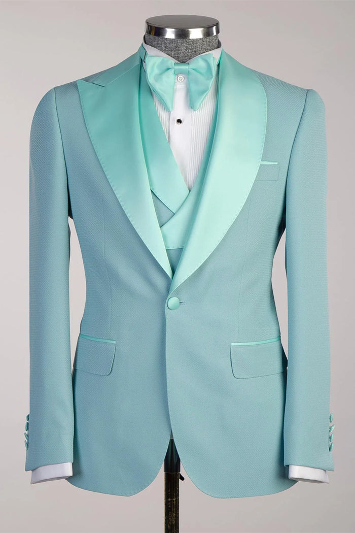 Tiffany Blue Peaked Lapel Three Pieces Men Suits Secondary image