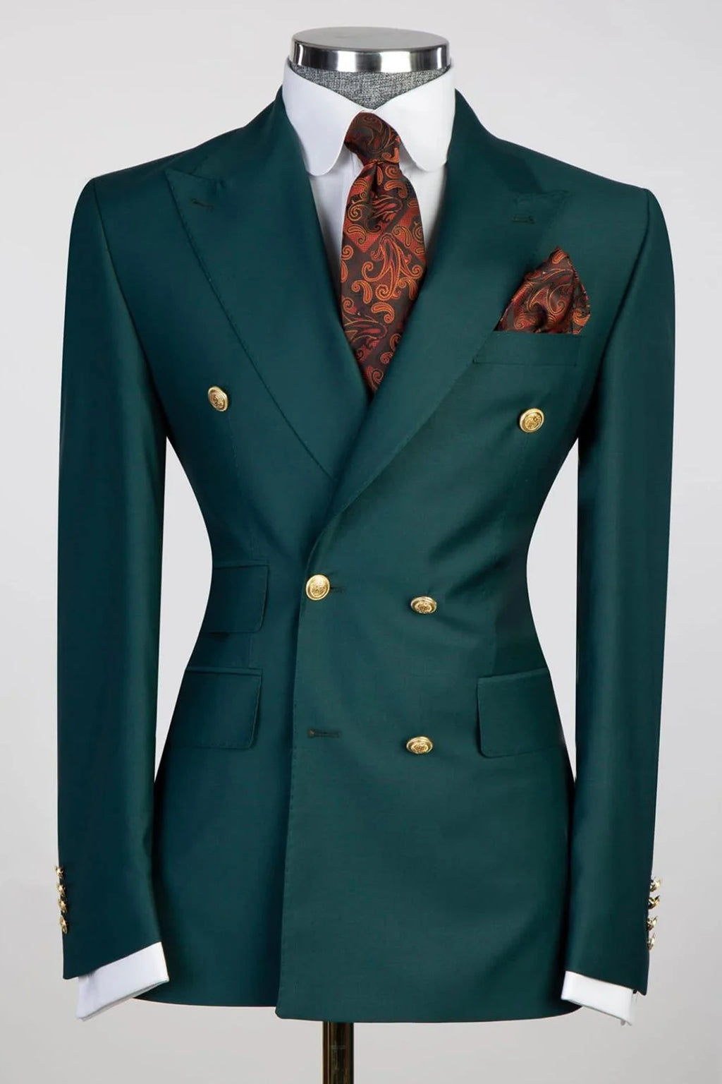 Dark Forest Green Peaked Lapel Double Breasted Men Suits