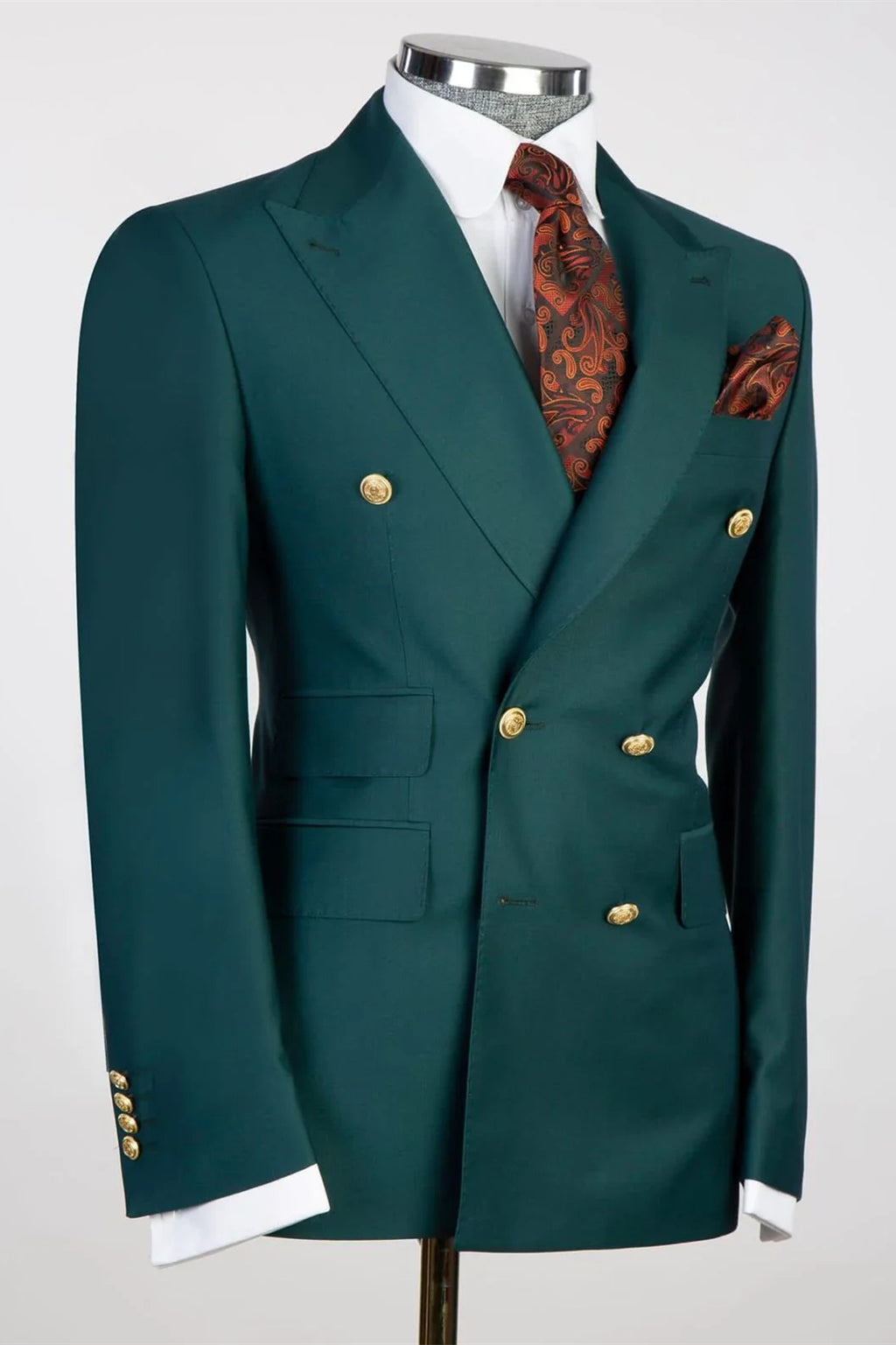 Dark Forest Green Peaked Lapel Double Breasted Men Suits