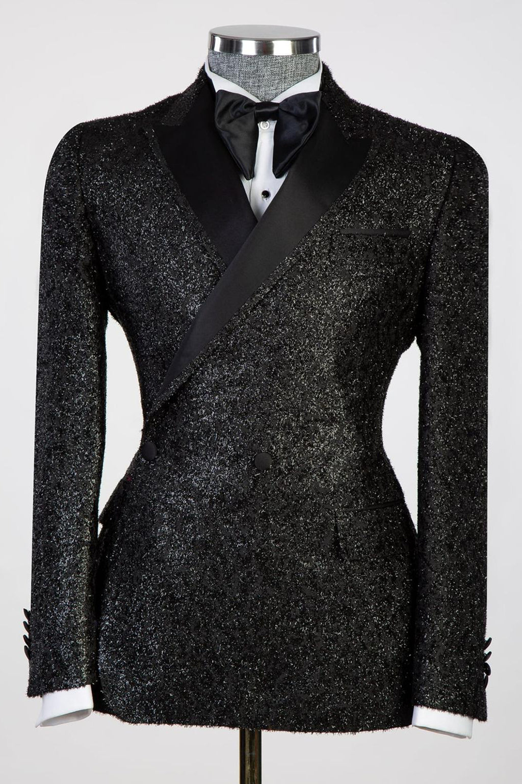 Black Frosted Side One Button Peaked Lapel Men Suits