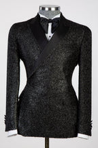 Black Frosted Side One Button Peaked Lapel Men Suits