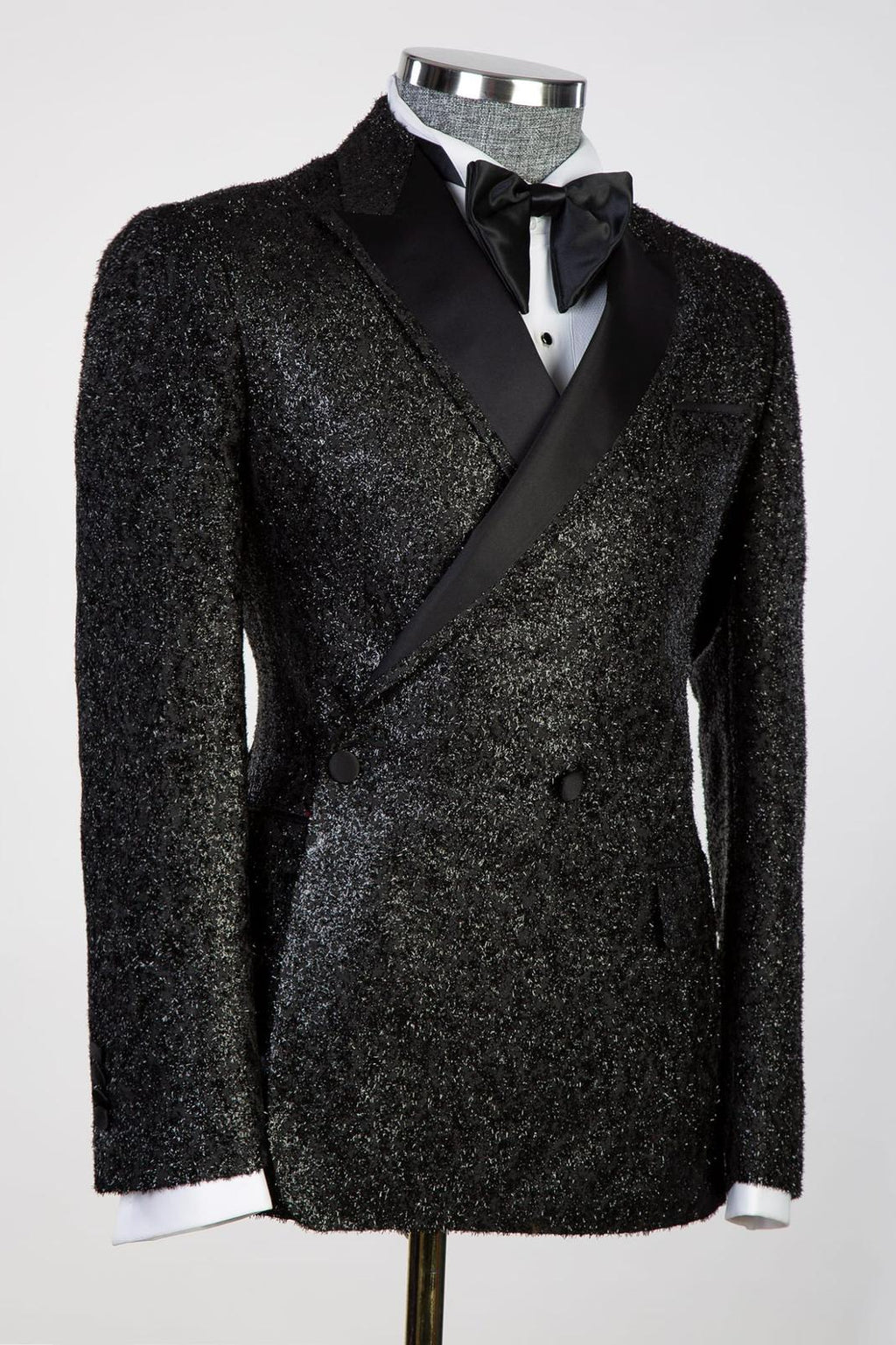 Black Frosted Side One Button Peaked Lapel Men Suits