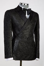 Black Frosted Side One Button Peaked Lapel Men Suits