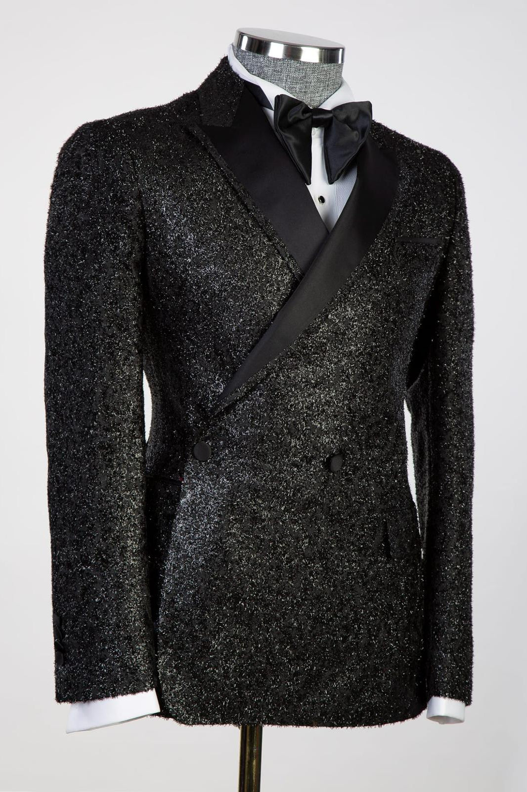 Black Frosted Side One Button Peaked Lapel Men Suits