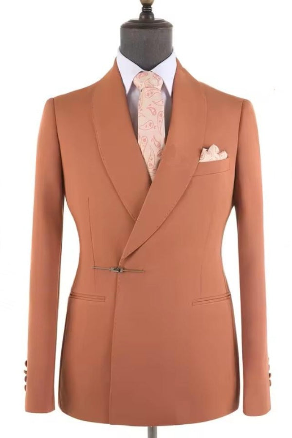 New Arrival Orange Shawl Lapel Men's Suit With Bolt Buckle Main image