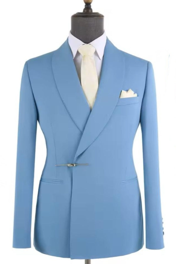 Popular Sky Blue Shawl Lapel Men's Suit With Bolt Buckle Main image