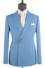 Popular Sky Blue Shawl Lapel Men's Suit With Bolt Buckle