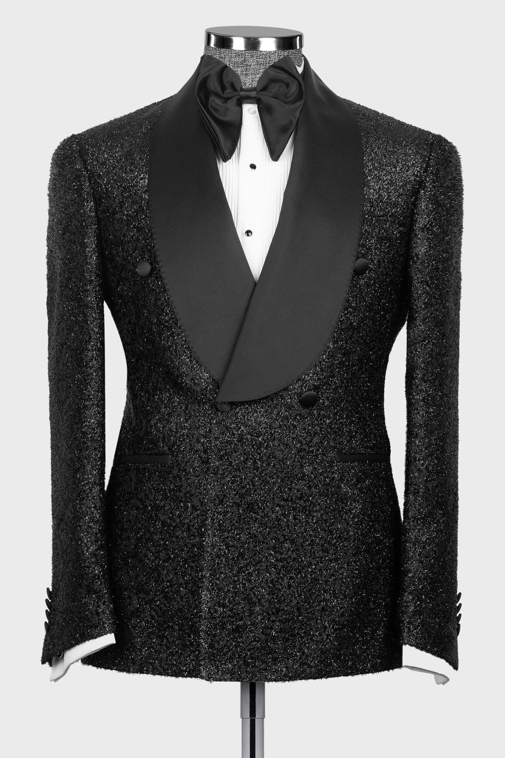 Shiny Black Double Breasted Shawl Lapel Men Suits Main image