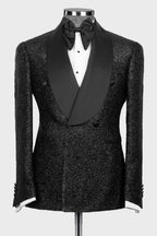 Shiny Black Double Breasted Shawl Lapel Men Suits
