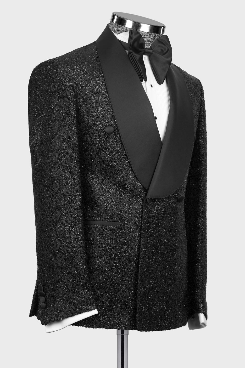Shiny Black Double Breasted Shawl Lapel Men Suits