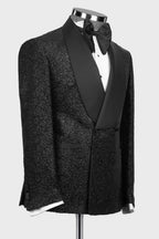 Shiny Black Double Breasted Shawl Lapel Men Suits