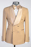 Khaki Double Breasted Satin Shawl Lapel Men Suits