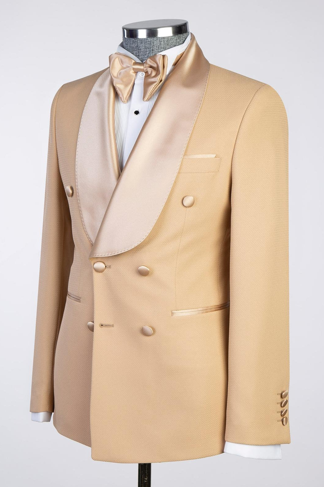 Khaki Double Breasted Satin Shawl Lapel Men Suits Secondary image