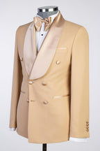 Khaki Double Breasted Satin Shawl Lapel Men Suits