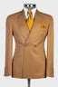 Camel Brown Pinstriped Double Breasted Shawl Lapel Men Suits