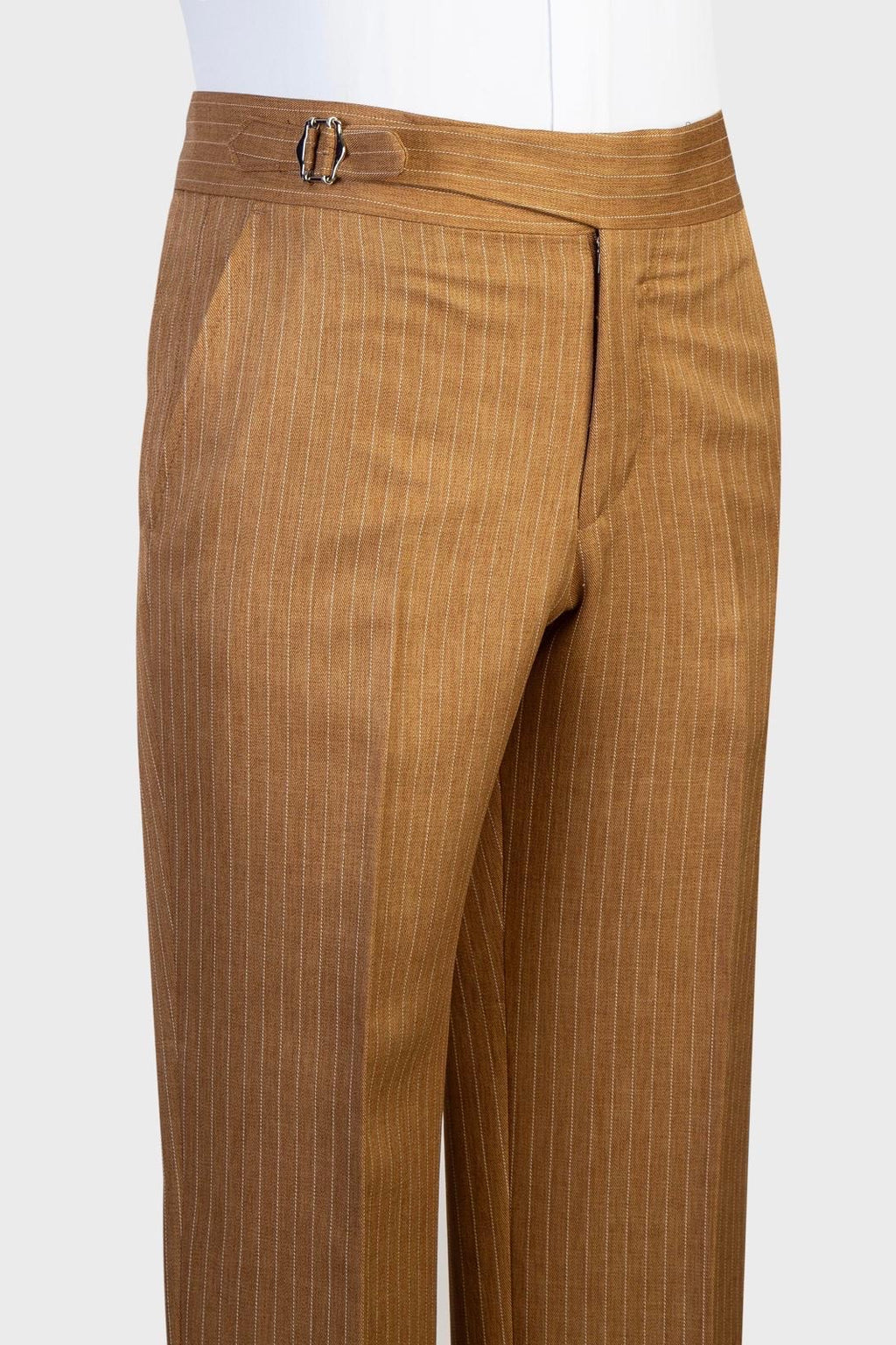 Camel Brown Pinstriped Double Breasted Shawl Lapel Men Suits