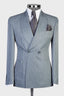 Dusty Blue Pinstriped Double Breasted Shawl Lapel Men Suits