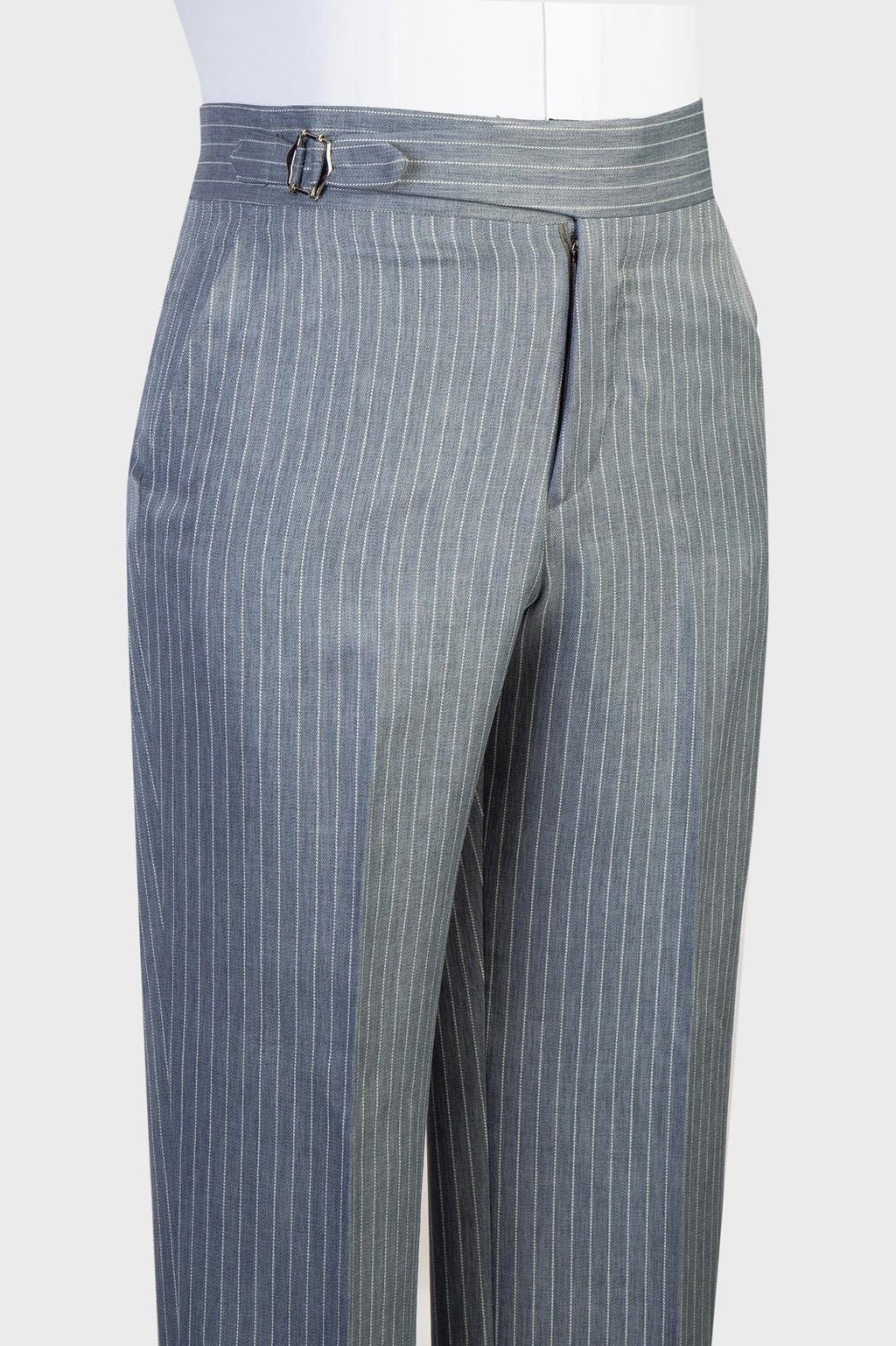 Dusty Blue Pinstriped Double Breasted Shawl Lapel Men Suits