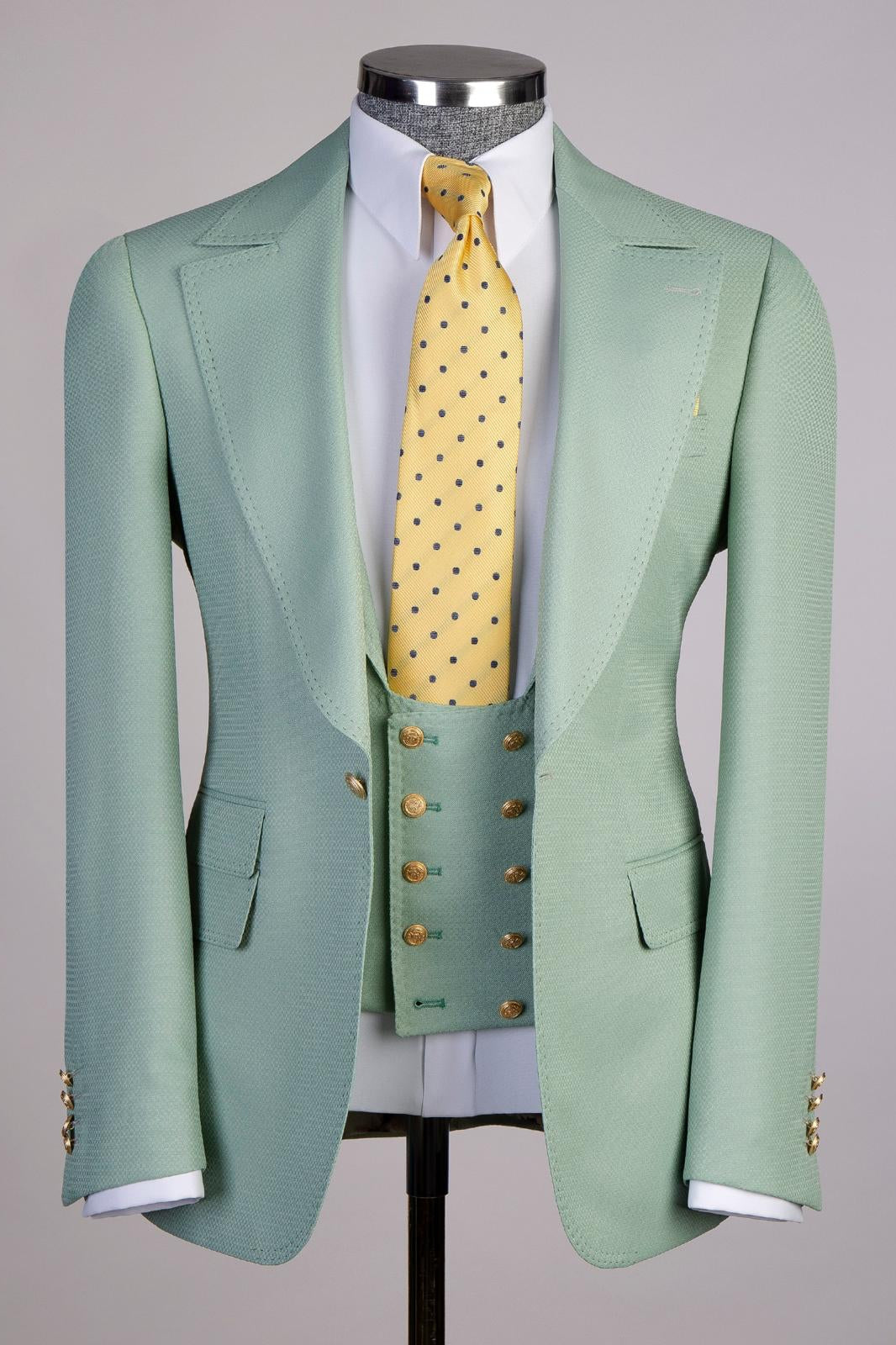 Light Green One Button Peaked Lapel Men Suits With Waistcoat Main image
