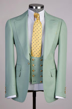 Light Green One Button Peaked Lapel Men Suits With Waistcoat